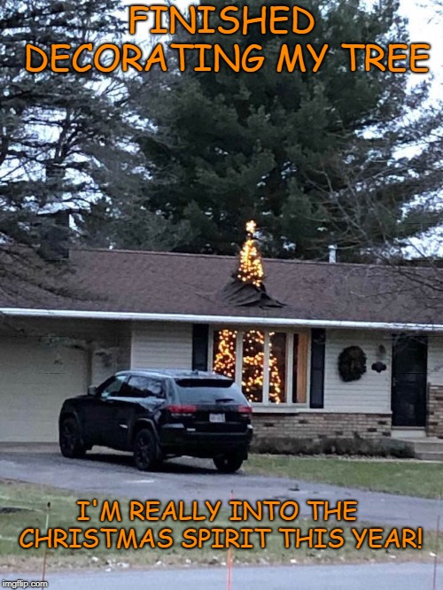 Christmas spirit | FINISHED DECORATING MY TREE; I'M REALLY INTO THE CHRISTMAS SPIRIT THIS YEAR! | image tagged in memes,meme,christmas tree,christmas memes,christmas decorations | made w/ Imgflip meme maker