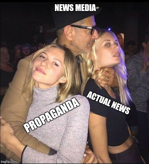 Jeff Goldblum Choking Girl | NEWS MEDIA; ACTUAL NEWS; PROPAGANDA | image tagged in jeff goldblum choking girl | made w/ Imgflip meme maker