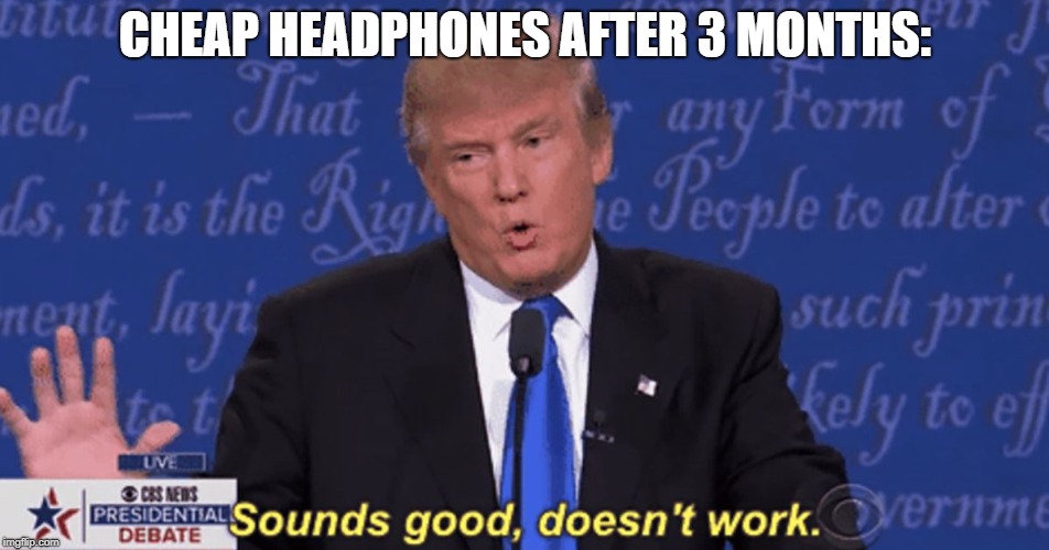 Sounds good, doesn't work. | CHEAP HEADPHONES AFTER 3 MONTHS: | image tagged in sounds good doesn't work | made w/ Imgflip meme maker