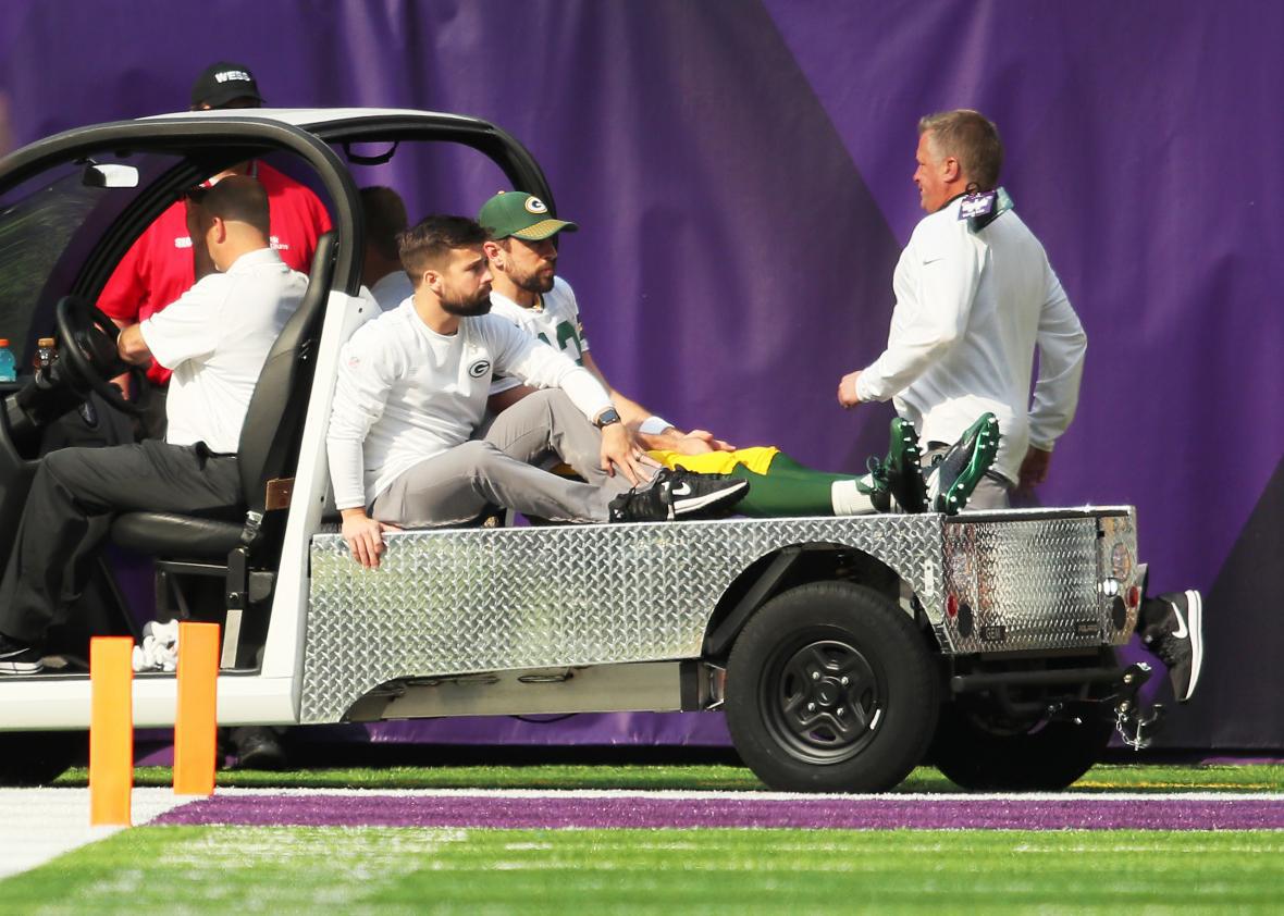 High Quality aaron rodgers carted off Blank Meme Template