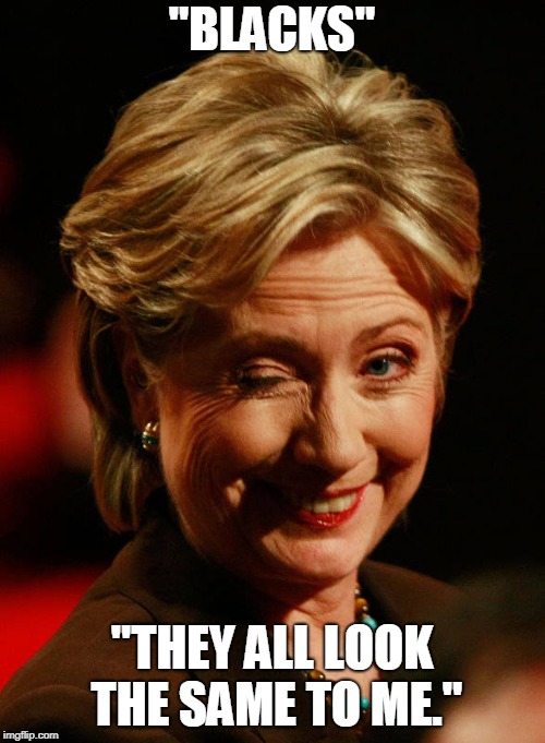 Hilary Clinton | "BLACKS" "THEY ALL LOOK THE SAME TO ME." | image tagged in hilary clinton | made w/ Imgflip meme maker