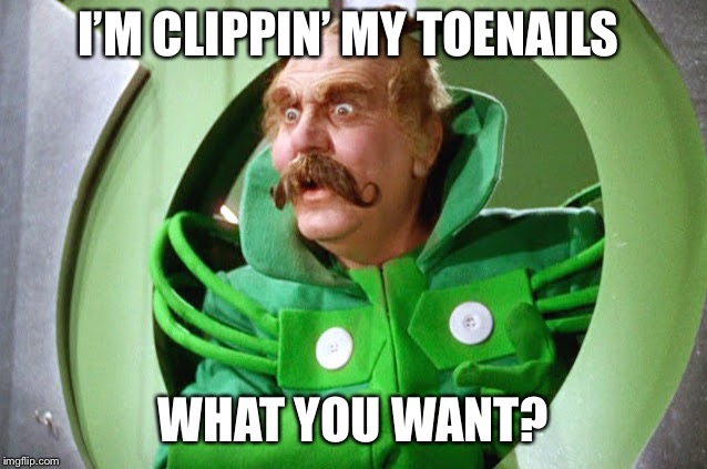 Clippin my toenails  | I’M CLIPPIN’ MY TOENAILS; WHAT YOU WANT? | image tagged in wizard of oz,toenails,interruping,oz,gatekeeper | made w/ Imgflip meme maker