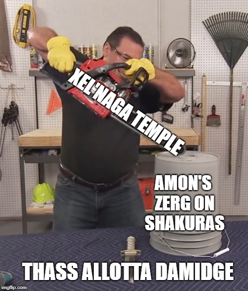 That’s a lot of damage | XEL'NAGA TEMPLE; AMON'S ZERG ON SHAKURAS; THASS ALLOTTA DAMIDGE | image tagged in thats a lot of damage | made w/ Imgflip meme maker