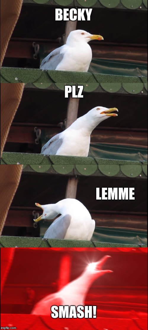 Inhaling Seagull | BECKY; PLZ; LEMME; SMASH! | image tagged in memes,inhaling seagull | made w/ Imgflip meme maker