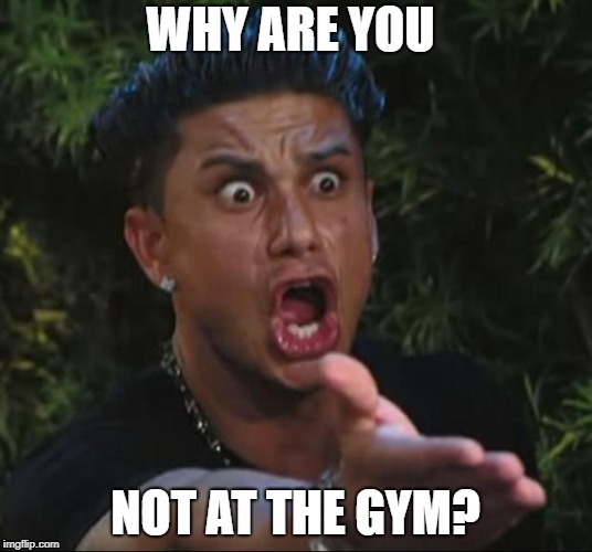 DJ Pauly D Meme | WHY ARE YOU; NOT AT THE GYM? | image tagged in memes,dj pauly d | made w/ Imgflip meme maker