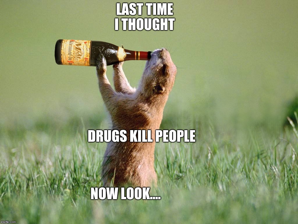 ALCHOLAL KILLS NOW ANIMALS NOT DRUGS | LAST TIME I THOUGHT; DRUGS KILL PEOPLE; NOW LOOK.... | image tagged in funny memes,politics,drugs,alcohol,dont do | made w/ Imgflip meme maker