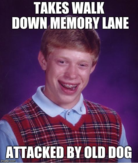 Bad Luck Brian | TAKES WALK DOWN MEMORY LANE; ATTACKED BY OLD DOG | image tagged in memes,bad luck brian | made w/ Imgflip meme maker