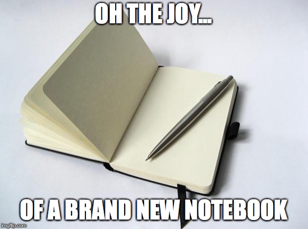 the notebook | OH THE JOY... OF A BRAND NEW NOTEBOOK | image tagged in the notebook | made w/ Imgflip meme maker