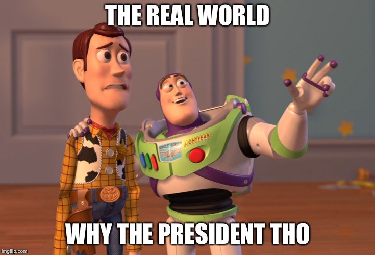 X, X Everywhere | THE REAL WORLD; WHY THE PRESIDENT THO | image tagged in memes,x x everywhere | made w/ Imgflip meme maker