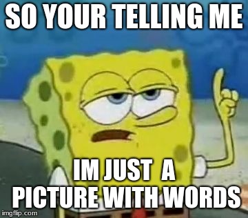 I'll Have You Know Spongebob Meme | SO YOUR TELLING ME; IM JUST  A PICTURE WITH WORDS | image tagged in memes,ill have you know spongebob | made w/ Imgflip meme maker