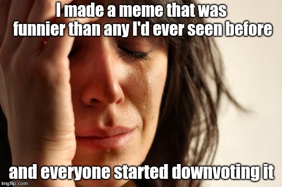 First World Problems Meme | I made a meme that was funnier than any I'd ever seen before; and everyone started downvoting it | image tagged in memes,first world problems | made w/ Imgflip meme maker