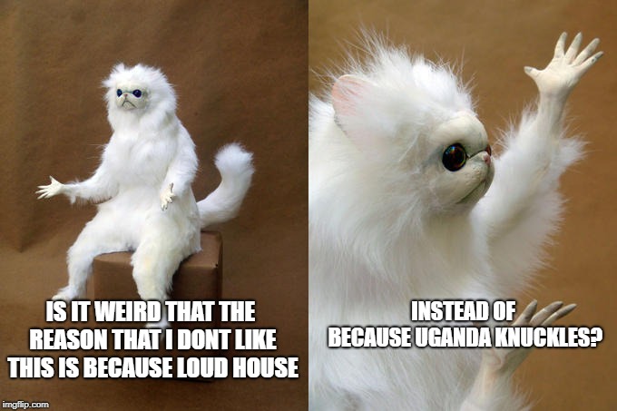 Persian Cat Room Guardian Meme | IS IT WEIRD THAT THE REASON THAT I DONT LIKE THIS IS BECAUSE LOUD HOUSE INSTEAD OF BECAUSE UGANDA KNUCKLES? | image tagged in memes,persian cat room guardian | made w/ Imgflip meme maker