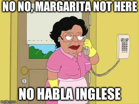 Consuela Meme | NO NO, MARGARITA NOT HERE NO HABLA INGLESE | image tagged in memes,consuela | made w/ Imgflip meme maker