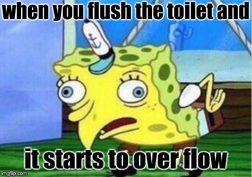 Mocking Spongebob | when you flush the toilet and; it starts to over flow | image tagged in memes,mocking spongebob | made w/ Imgflip meme maker