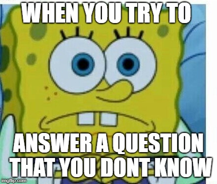 Spongbob meme | WHEN YOU TRY TO; ANSWER A QUESTION THAT YOU DONT KNOW | image tagged in spongbob meme | made w/ Imgflip meme maker