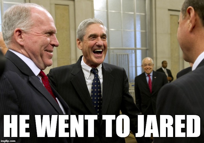 Happy Robert Mueller | HE WENT TO JARED | image tagged in mueller,jared | made w/ Imgflip meme maker