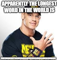 John Cena | APPARENTLY THE LONGEST WORD IN THE WORLD IS; PNEUMONOULTRAMICROSCOPICSILICOVOLCANOCONIOSIS | image tagged in john cena | made w/ Imgflip meme maker