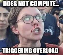 Triggering Intensifies | DOES NOT COMPUTE... TRIGGERING OVERLOAD | image tagged in triggering intensifies | made w/ Imgflip meme maker