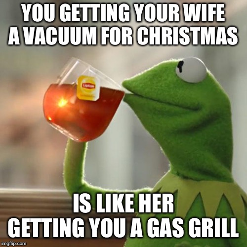 But That's None Of My Business Meme | YOU GETTING YOUR WIFE A VACUUM FOR CHRISTMAS; IS LIKE HER GETTING YOU A GAS GRILL | image tagged in memes,but thats none of my business,kermit the frog | made w/ Imgflip meme maker