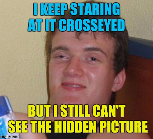 10 Guy Meme | I KEEP STARING AT IT CROSSEYED BUT I STILL CAN'T SEE THE HIDDEN PICTURE | image tagged in memes,10 guy | made w/ Imgflip meme maker