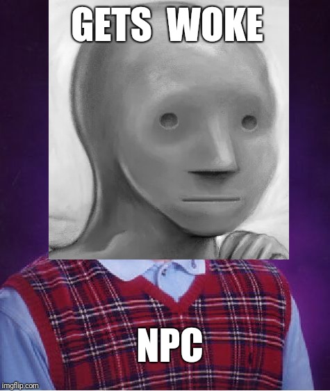 Beep | GETS  WOKE; NPC | image tagged in bad luck brian,npc,npc meme,woke | made w/ Imgflip meme maker