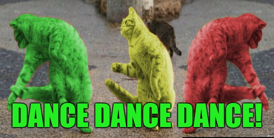 Three Dancing RayCats | DANCE DANCE DANCE! | image tagged in three dancing raycats | made w/ Imgflip meme maker