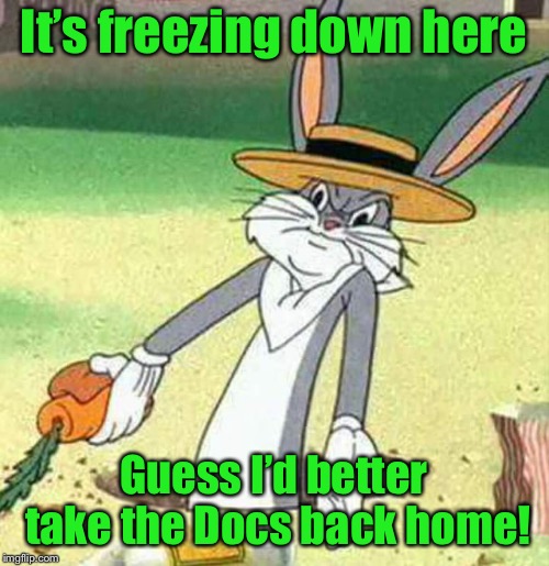 Bugs Bunny  | It’s freezing down here Guess I’d better take the Docs back home! | image tagged in bugs bunny | made w/ Imgflip meme maker