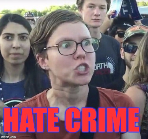 Triggered feminist | HATE CRIME | image tagged in triggered feminist | made w/ Imgflip meme maker