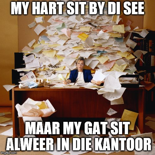 Busy office | MY HART SIT BY DI SEE; MAAR MY GAT SIT ALWEER IN DIE KANTOOR | image tagged in busy office | made w/ Imgflip meme maker
