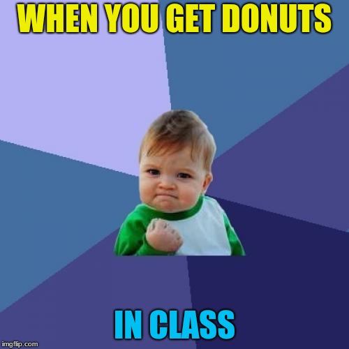 Success Kid | WHEN YOU GET DONUTS; IN CLASS | image tagged in memes,success kid | made w/ Imgflip meme maker