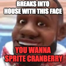 wanna sprite cranberry | BREAKS INTO HOUSE WITH THIS FACE; YOU WANNA SPRITE CRANBERRY | image tagged in wanna sprite cranberry | made w/ Imgflip meme maker