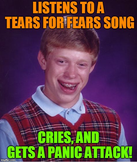 These Are the Memes I Can Do Without. Come On, I'm Talking to You, Come On. | LISTENS TO A TEARS FOR FEARS SONG; CRIES, AND GETS A PANIC ATTACK! | image tagged in memes,bad luck brian,music,bad luck,bad luck music,tears for fears | made w/ Imgflip meme maker