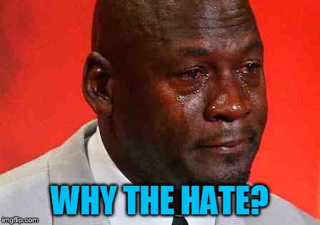 crying michael jordan | WHY THE HATE? | image tagged in crying michael jordan | made w/ Imgflip meme maker