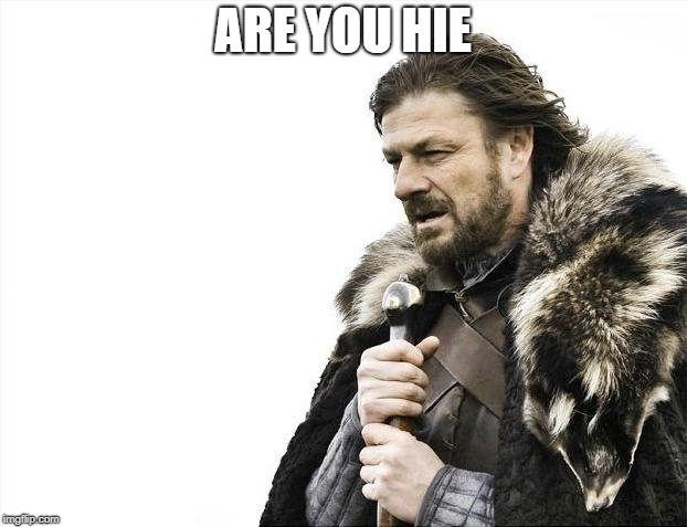 Brace Yourselves X is Coming | ARE YOU HIE | image tagged in memes,brace yourselves x is coming | made w/ Imgflip meme maker