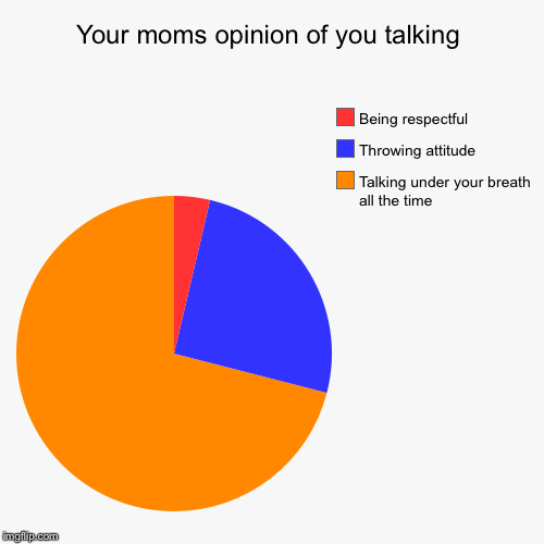 Your moms opinion of you talking | Talking under your breath all the time, Throwing attitude, Being respectful | image tagged in funny,pie charts | made w/ Imgflip chart maker