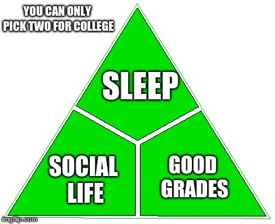 YOU CAN ONLY PICK TWO FOR COLLEGE; SLEEP; SOCIAL LIFE; GOOD GRADES | image tagged in college | made w/ Imgflip meme maker