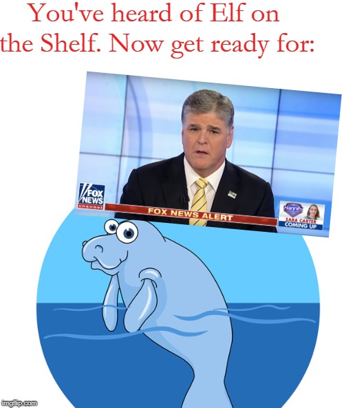 (This Meme Is a Crime Against Hugh Manatee.) | You've heard of Elf on the Shelf. Now get ready for: | image tagged in memes,elf on a shelf,elf on the shelf,sean hannity on a manatee,dank memes,politics | made w/ Imgflip meme maker
