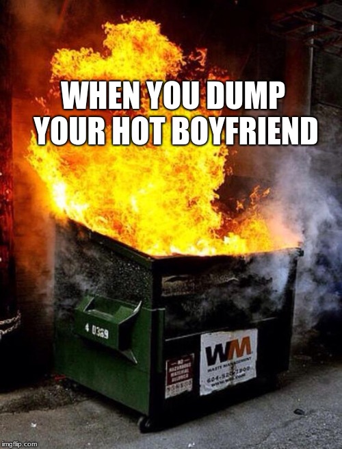 Dumpster Fire | WHEN YOU DUMP YOUR HOT BOYFRIEND | image tagged in dumpster fire | made w/ Imgflip meme maker