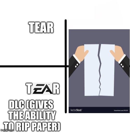 Blank Starter Pack Meme | TEAR; T         R; DLC (GIVES THE ABILITY TO RIP PAPER) | image tagged in memes,blank starter pack | made w/ Imgflip meme maker
