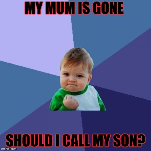 Success Kid Meme | MY MUM IS GONE; SHOULD I CALL MY SON? | image tagged in memes,success kid | made w/ Imgflip meme maker