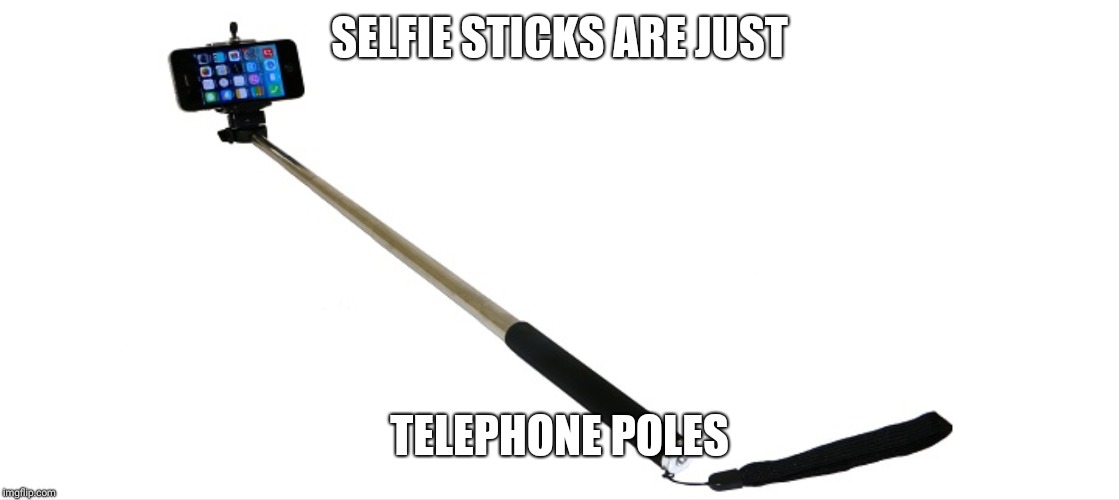 Yes everybody has one | SELFIE STICKS ARE JUST; TELEPHONE POLES | image tagged in telephone | made w/ Imgflip meme maker