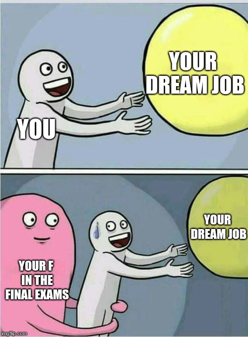 you versus school | YOUR DREAM JOB; YOU; YOUR DREAM JOB; YOUR F IN THE FINAL EXAMS | image tagged in school | made w/ Imgflip meme maker