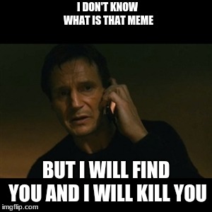 Liam Neeson Taken | I DON'T KNOW WHAT IS THAT MEME; BUT I WILL FIND YOU AND I WILL KILL YOU | image tagged in memes,liam neeson taken | made w/ Imgflip meme maker