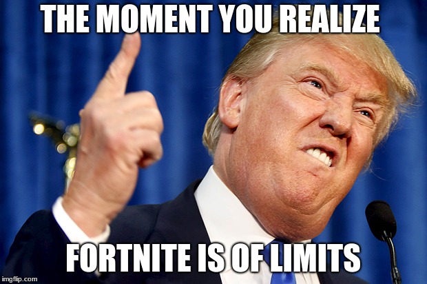 Donald Trump | THE MOMENT YOU REALIZE; FORTNITE IS OF LIMITS | image tagged in donald trump | made w/ Imgflip meme maker