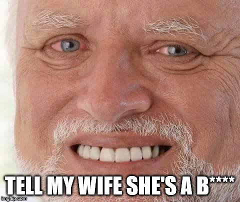 harold smiling | TELL MY WIFE SHE'S A B**** | image tagged in harold smiling | made w/ Imgflip meme maker
