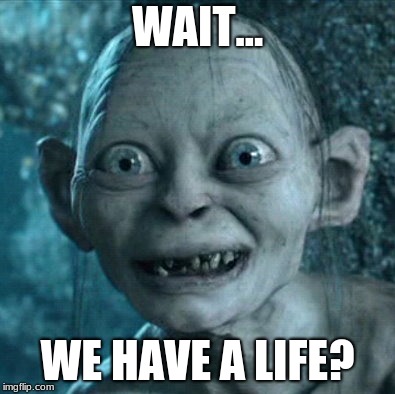 wait wot
 | WAIT... WE HAVE A LIFE? | image tagged in memes,gollum | made w/ Imgflip meme maker