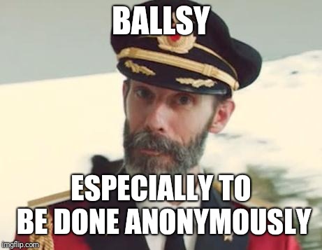 Captain Obvious | BALLSY ESPECIALLY TO BE DONE ANONYMOUSLY | image tagged in captain obvious | made w/ Imgflip meme maker