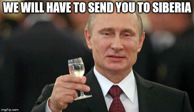 Putin wishes happy birthday | WE WILL HAVE TO SEND YOU TO SIBERIA | image tagged in putin wishes happy birthday | made w/ Imgflip meme maker