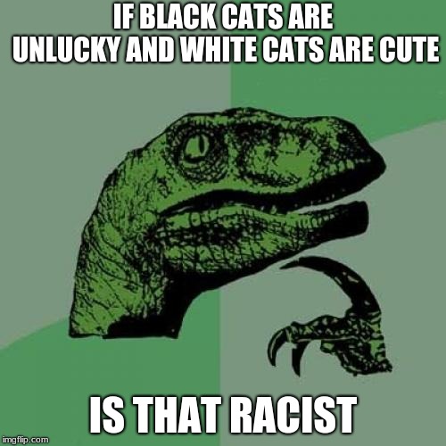catsist | IF BLACK CATS ARE UNLUCKY AND WHITE CATS ARE CUTE; IS THAT RACIST | image tagged in memes,philosoraptor | made w/ Imgflip meme maker