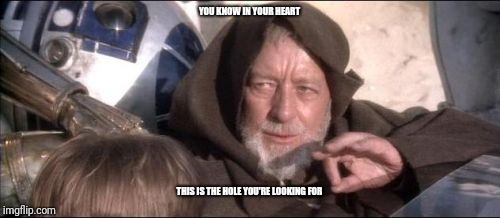 These Aren't The Droids You Were Looking For | YOU KNOW IN YOUR HEART; THIS IS THE HOLE YOU'RE LOOKING FOR | image tagged in memes,these arent the droids you were looking for | made w/ Imgflip meme maker